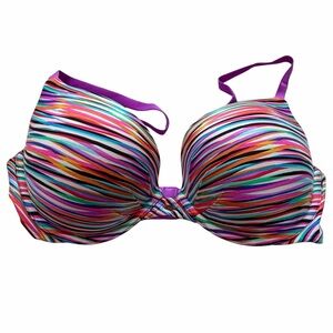 Victoria’s Secret Plunge Underwire Bra Sz 36D Multicolor Abstract Stripes